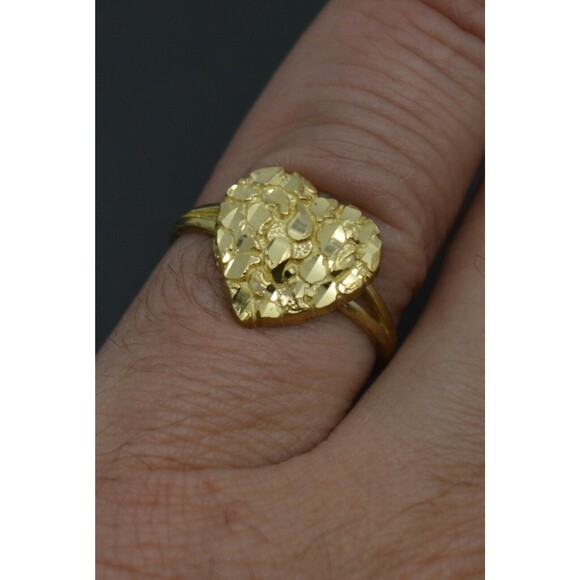 Real Solid 10K Yellow Gold Womens Nugget Heart Ring 1.8 grams All Sizes - Picture 2 of 7